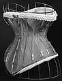 Corset, silk, cotton, metal, bone, British